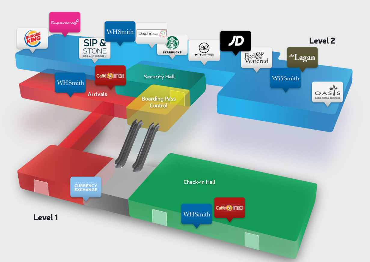 Belfast International Airport Map (BFS) Printable Terminal Maps, Shops, Food, Restaurants Maps