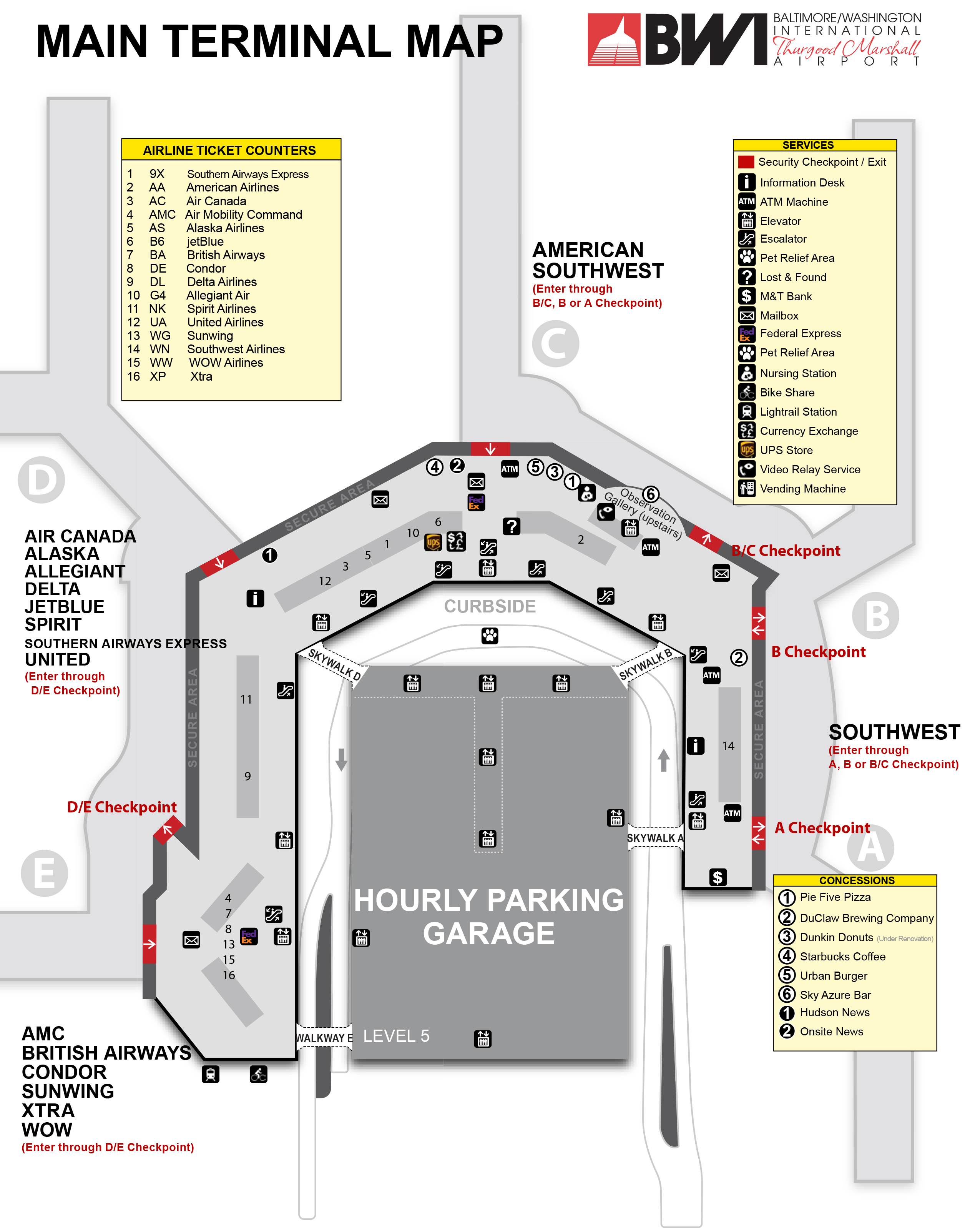 BaltimoreWashington International Airport Map (BWI) Printable Terminal Maps, Shops, Food