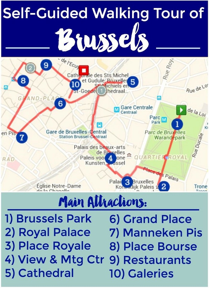 Brussels Top Tourist Attractions Map Detailed Upper Town Street The