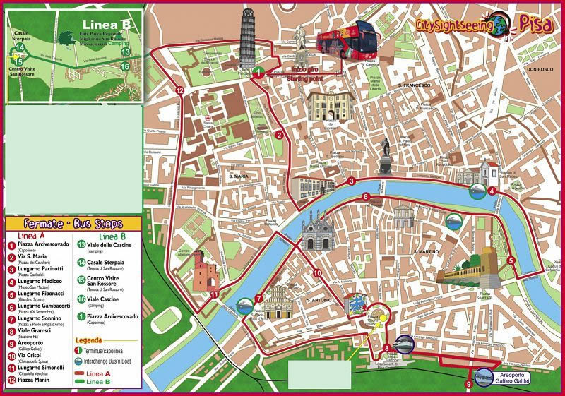 Pisa Attractions Map PDF - FREE Printable Tourist Map Pisa, Waking