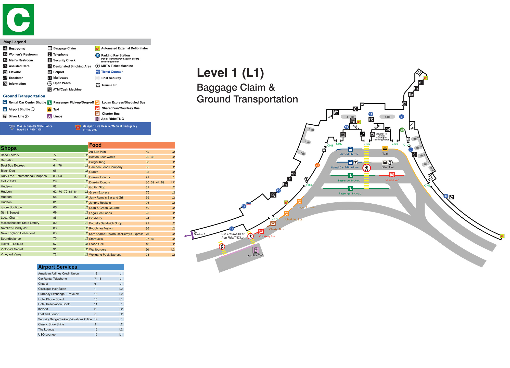 Boston Logan Airport Map (BOS) - Printable Terminal Maps, Shops, Food, Restaurants Maps ...
