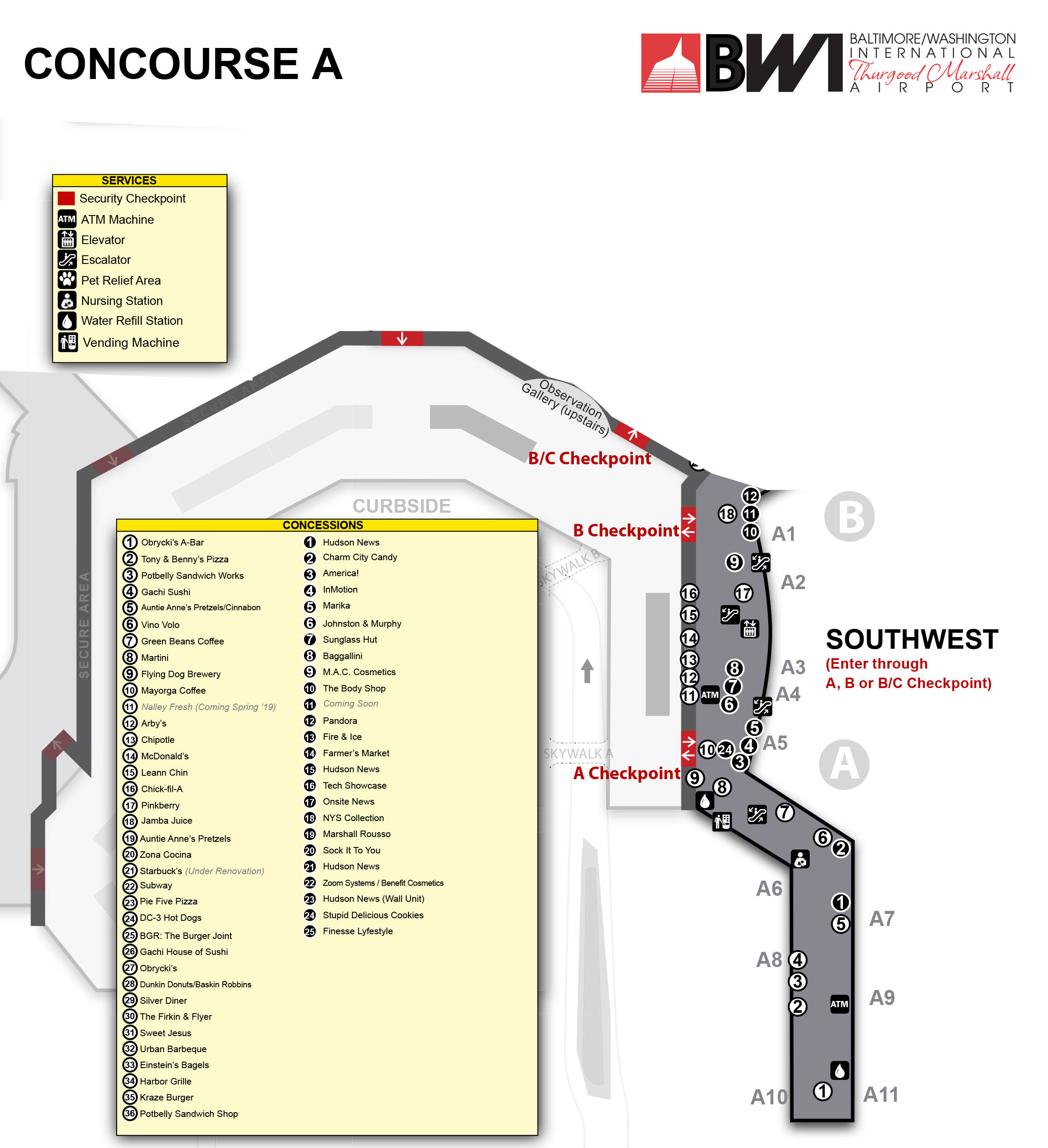 BaltimoreWashington Airport Map (BWI) Printable Terminal Maps, Shops, Food, Restaurants Maps