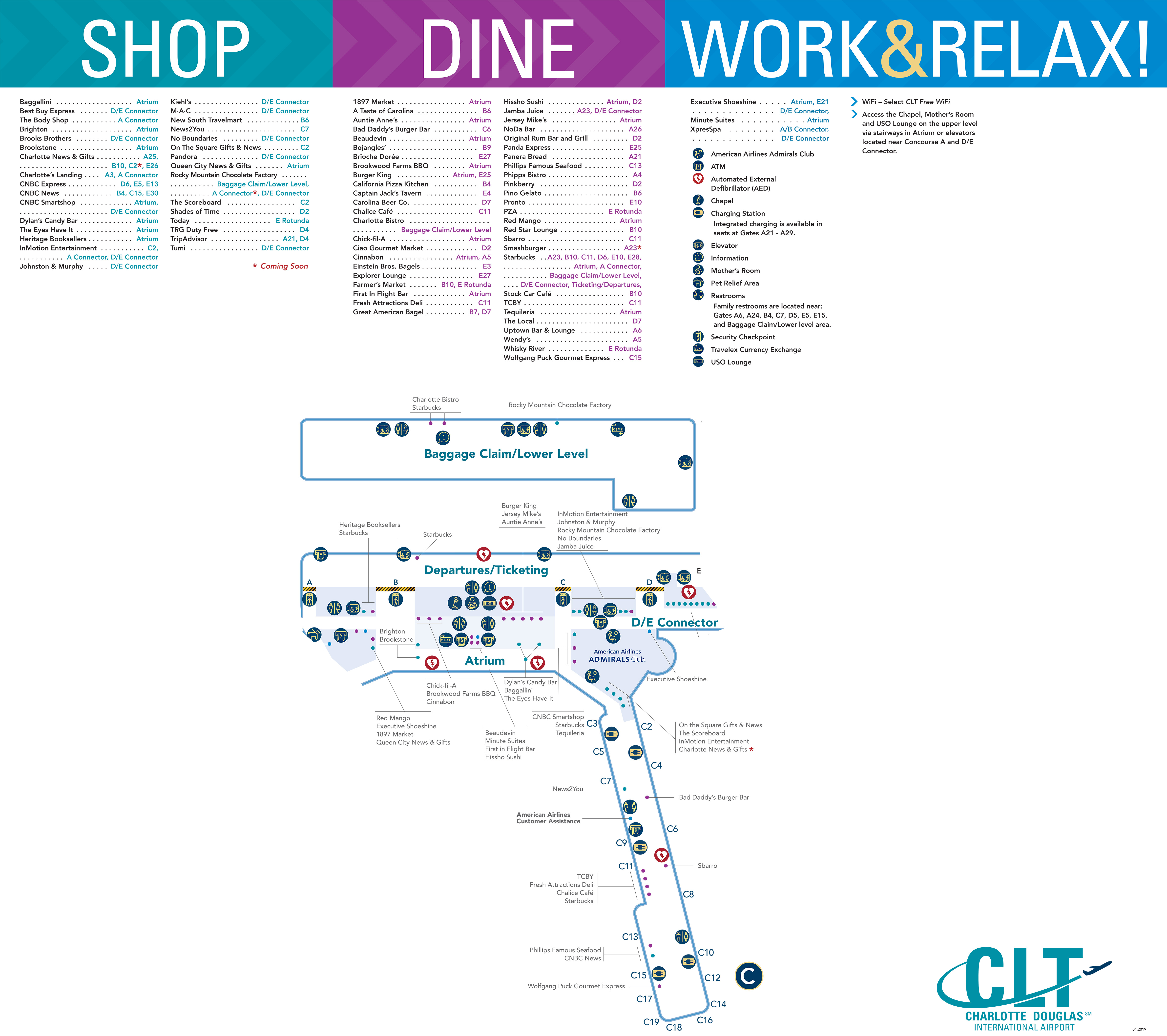 Charlotte Douglas Airport Map (CLT) Printable Terminal Maps, Shops