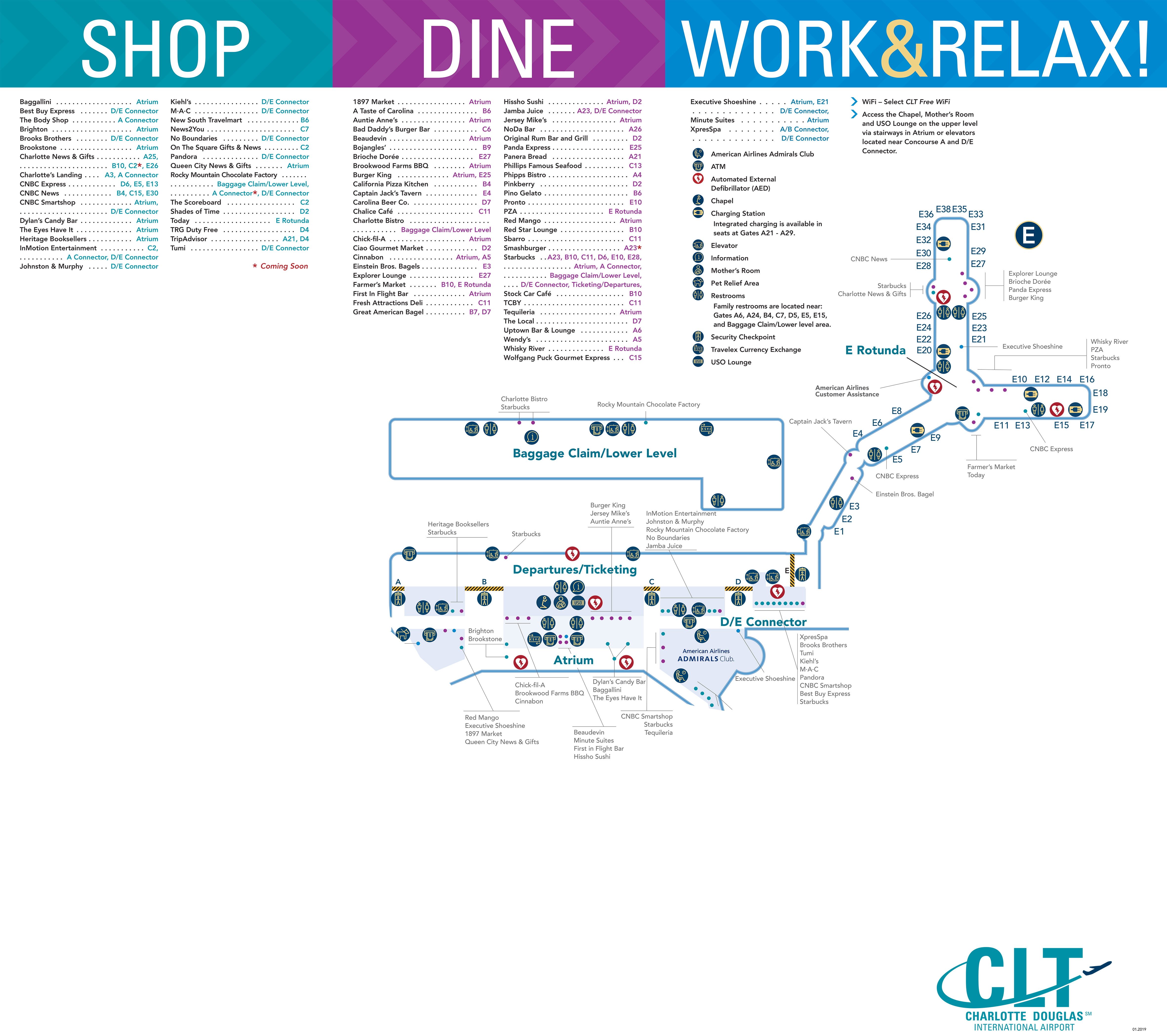 Charlotte Douglas Airport Map CLT Printable Terminal Maps Shops 
