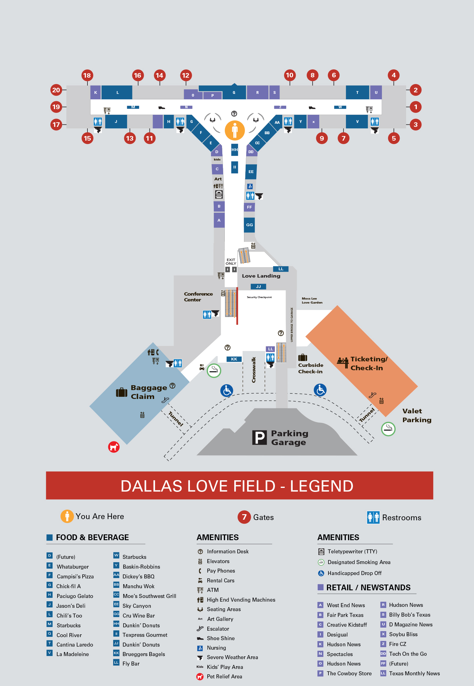 Dallas Love Field Airport Map (DAL) Printable Terminal