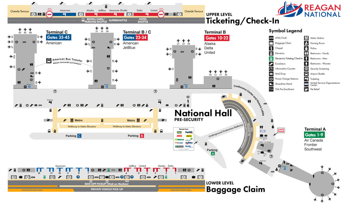 Ronald Reagan Washington National Airport Map Dca Printable