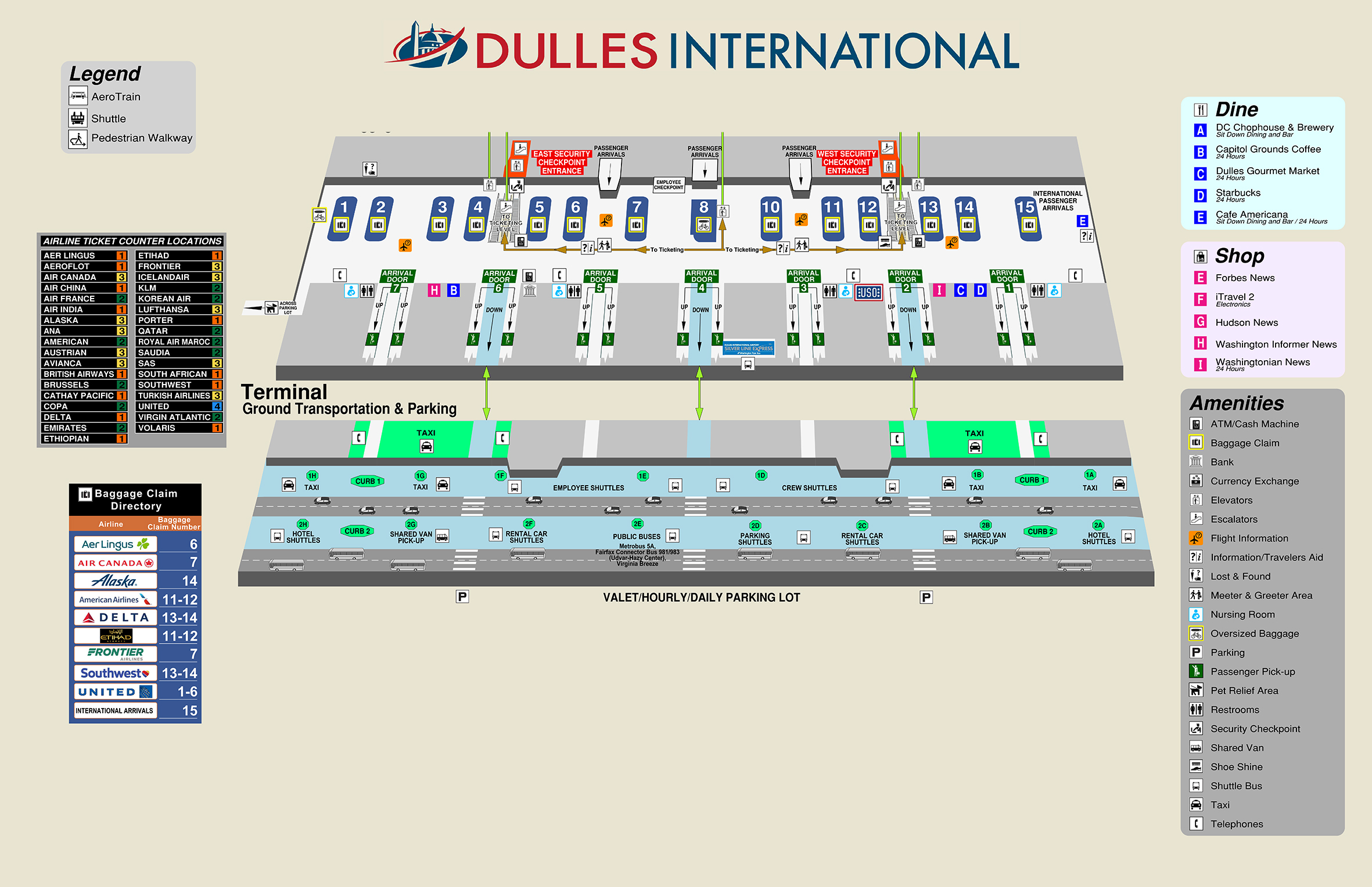 Dulles Airport Map (IAD) Printable Terminal Maps, Shops