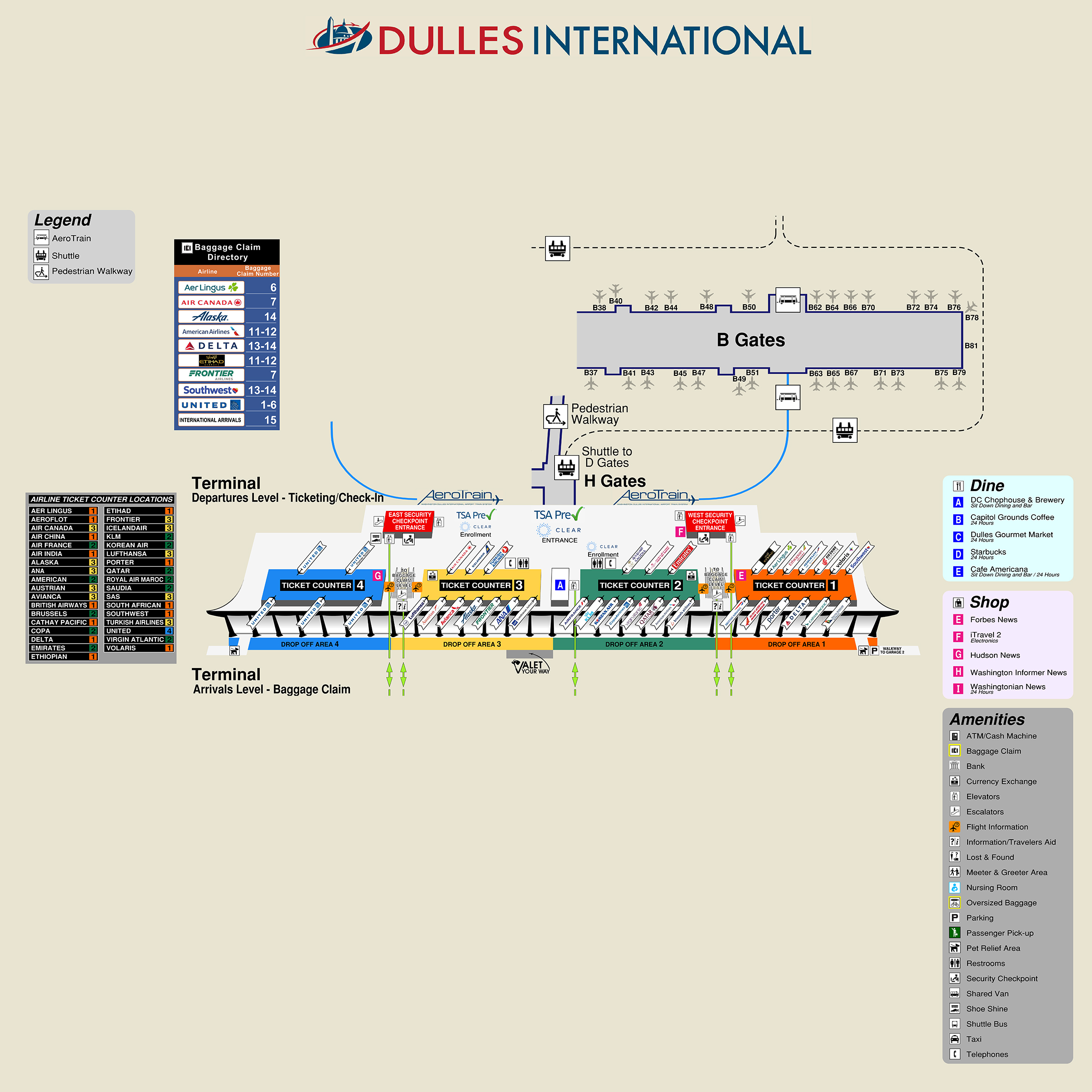 Dulles Airport Map (IAD) Printable Terminal Maps, Shops, Food