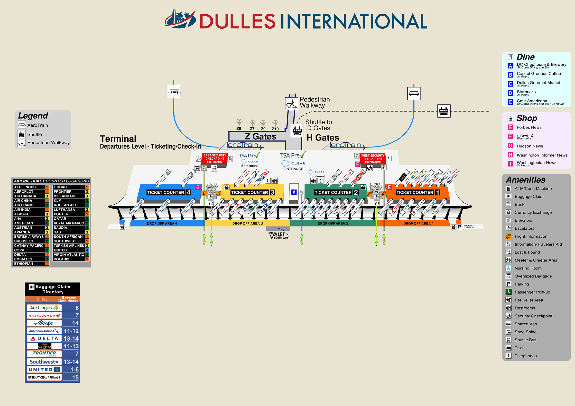 Dulles Airport Map (IAD) Printable Terminal Maps, Shops