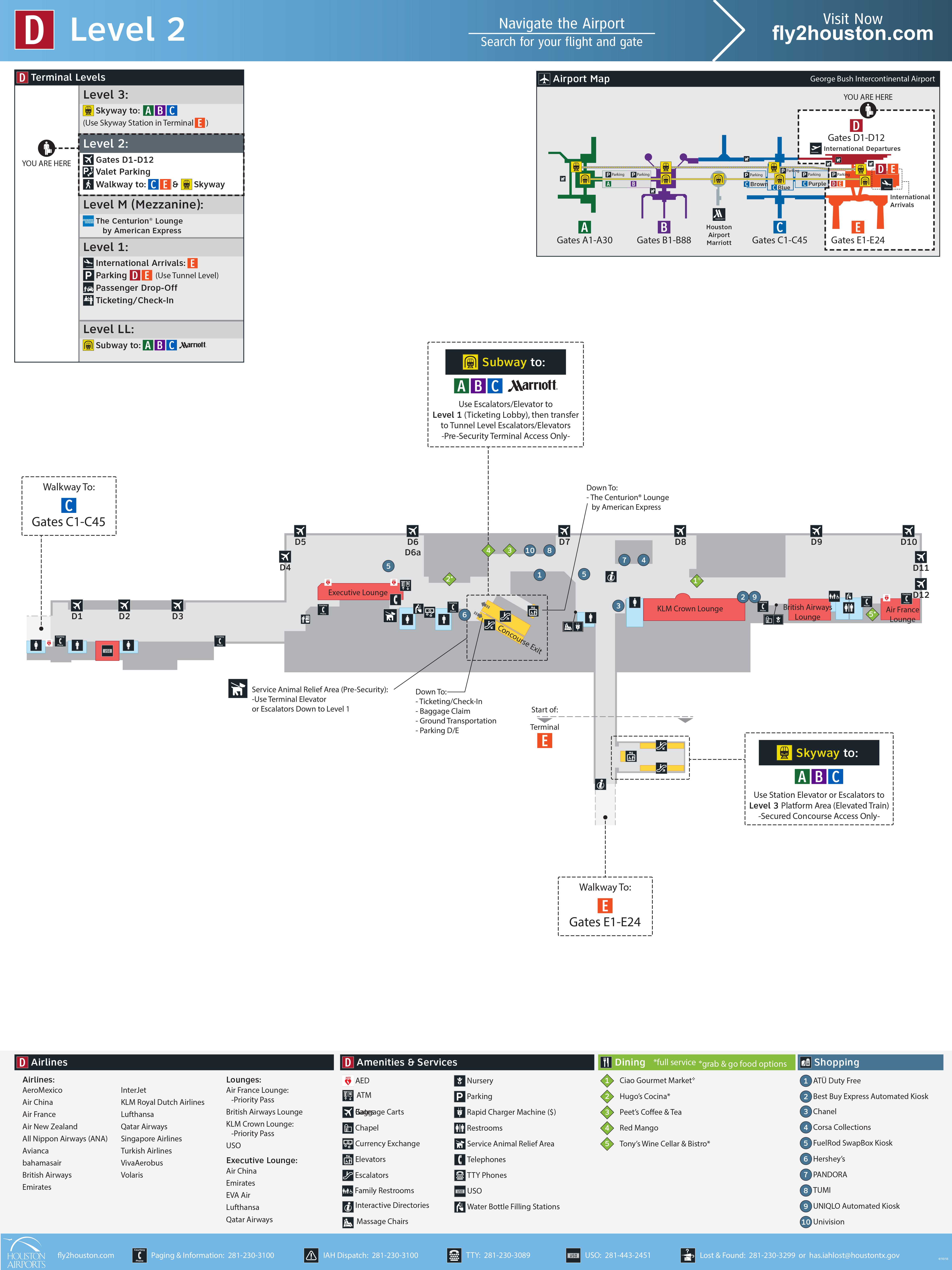 George Bush Intercontinental Airport Map Iah Printable Terminal