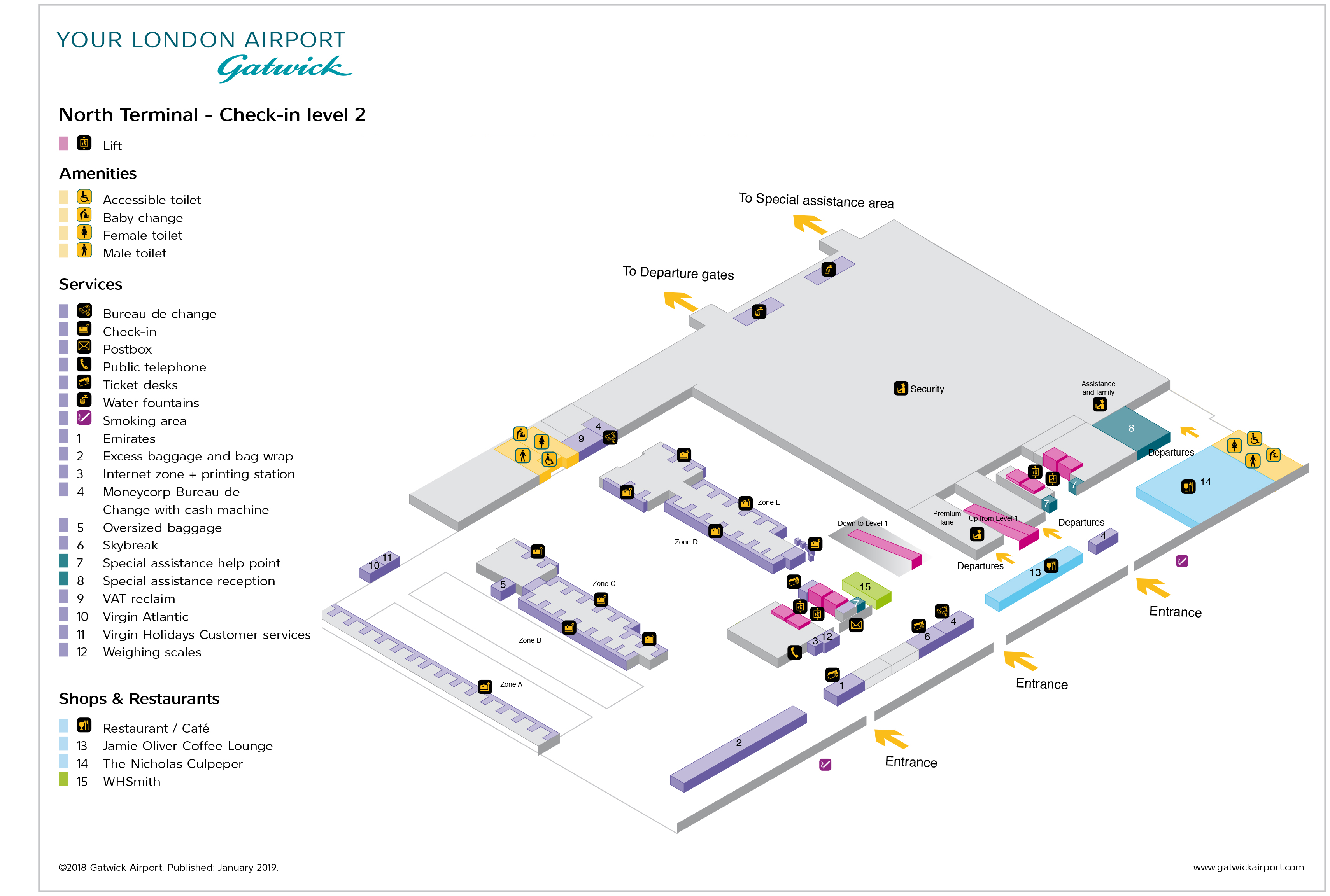 Gatwick Airport Map (LGW) Printable Terminal Maps, Shops, Food