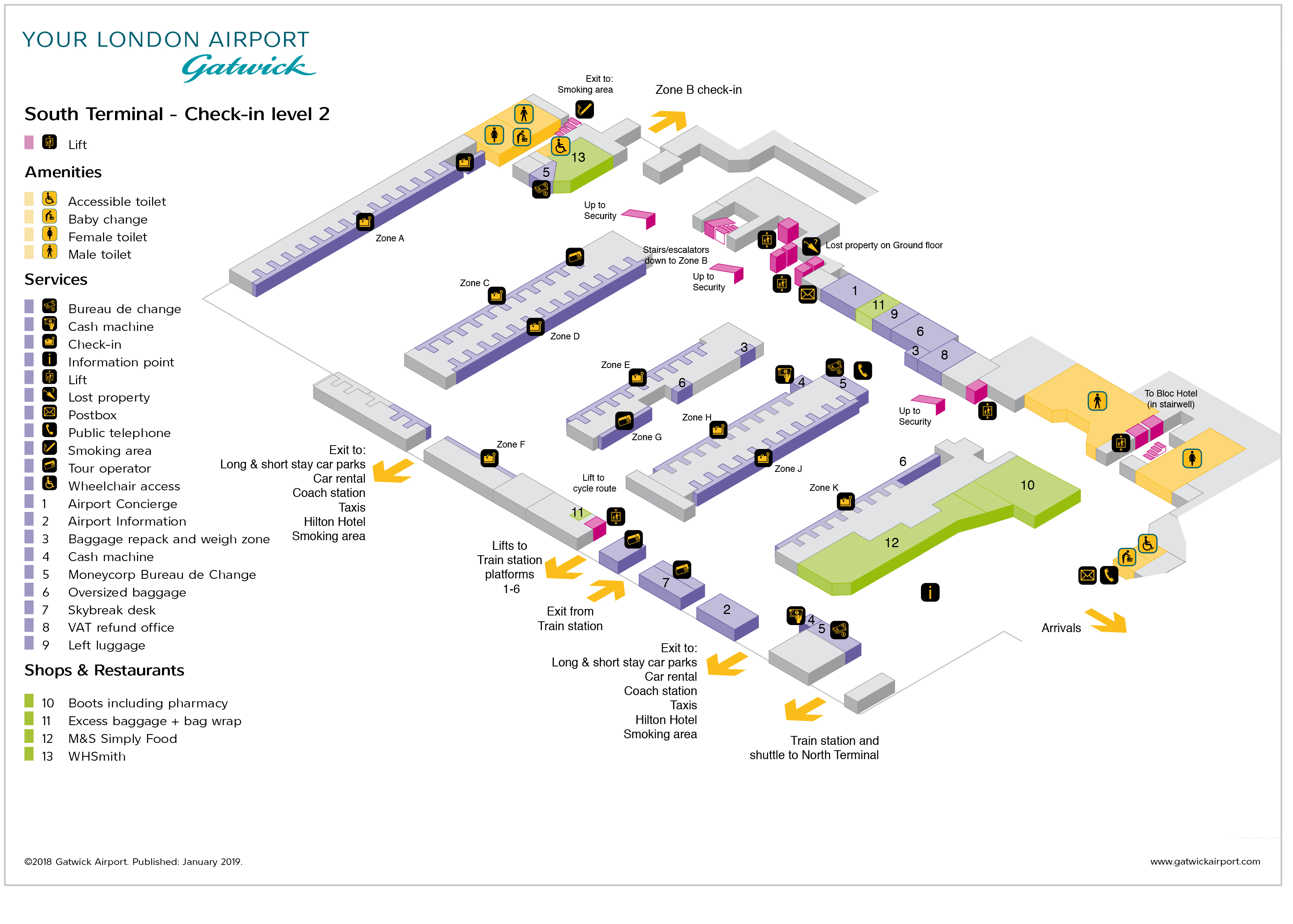 Gatwick Airport Map Lgw Printable Terminal Maps Shops Food