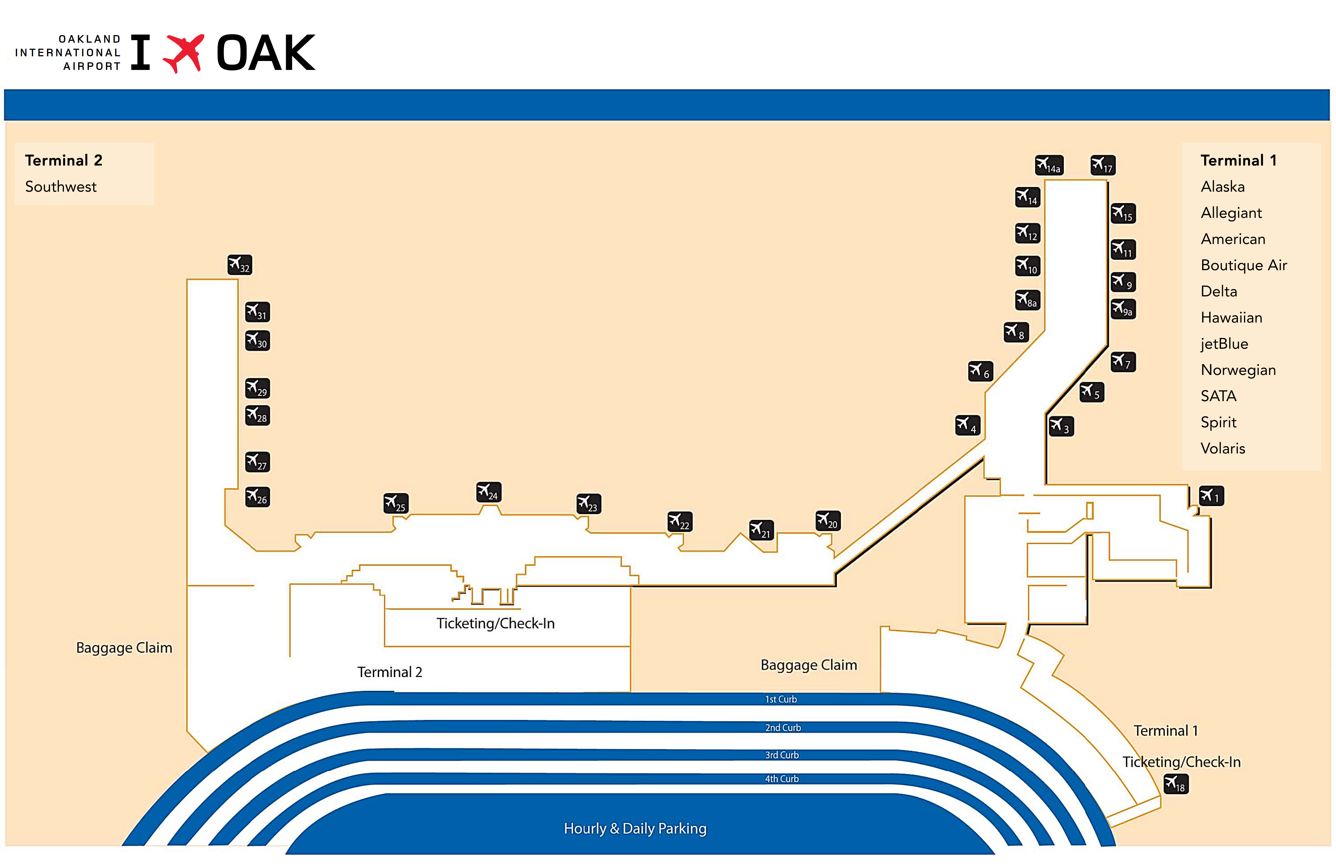 Oakland Airport Map (OAK) Printable Terminal Maps, Shops, Food
