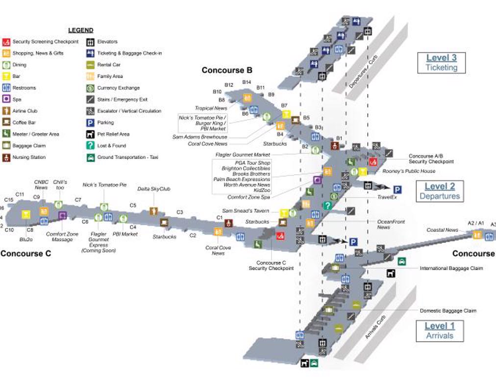 palm beach airport map (pbi) - printable terminal maps