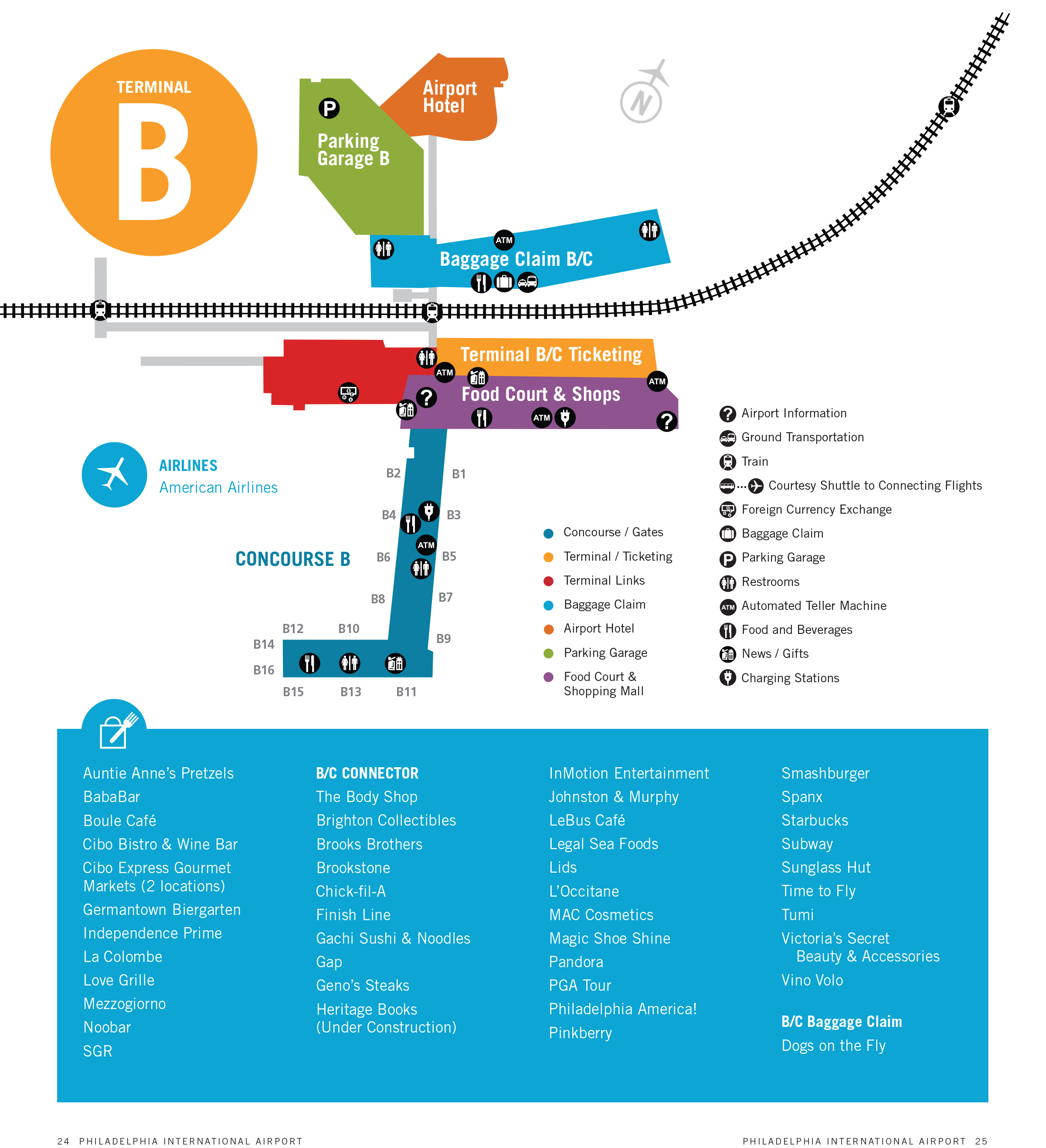 Philadelphia Airport Map Phl Printable Terminal Maps Shops Food