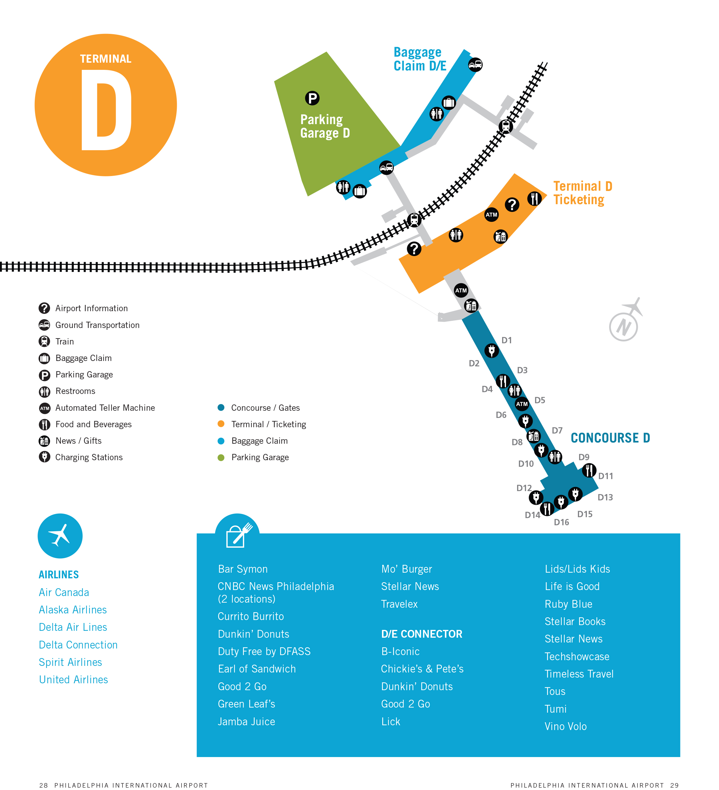 Philadelphia Airport Map Phl Printable Terminal Maps Shops Food