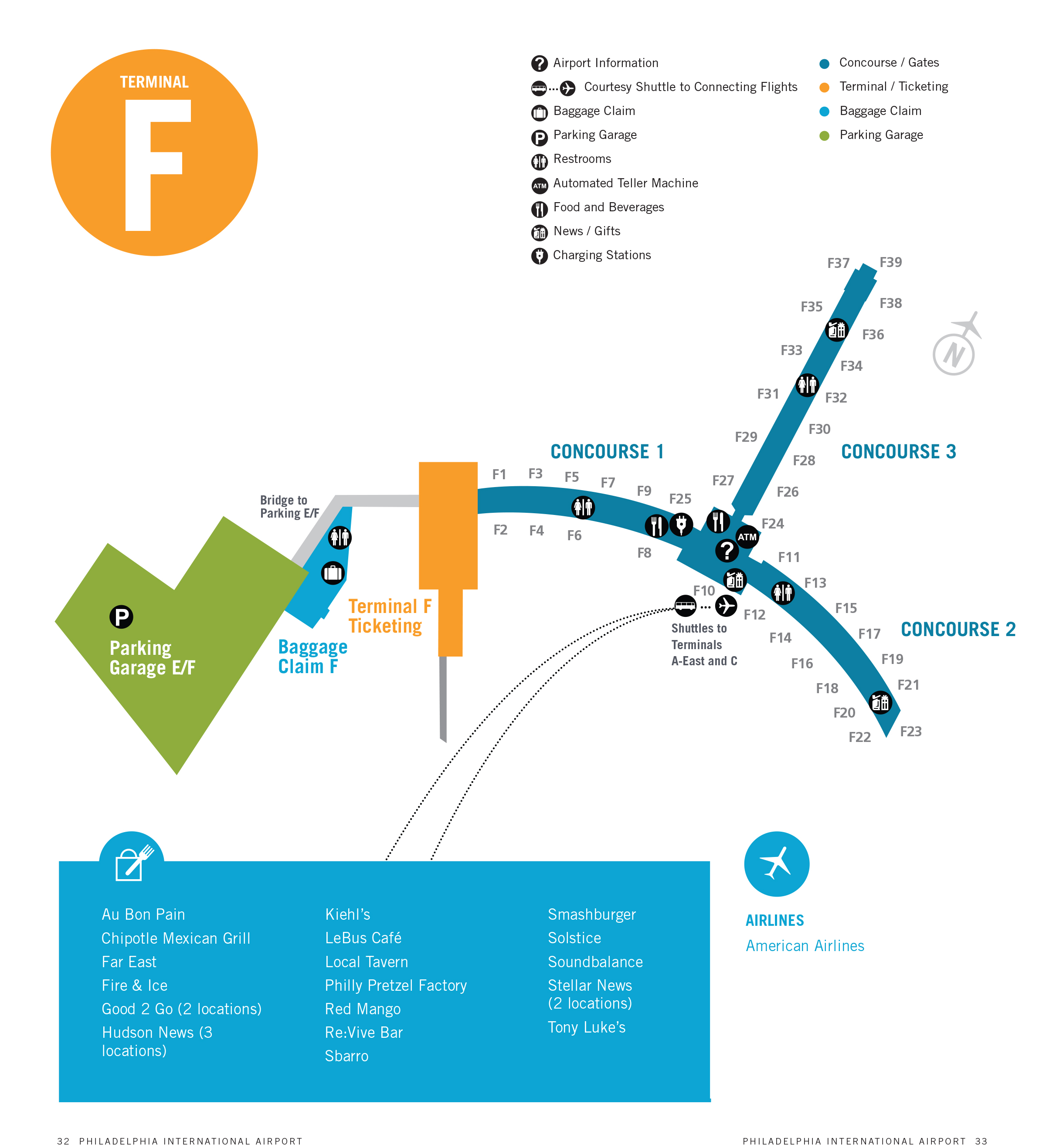 Philadelphia Airport Map Phl Printable Terminal Maps Shops Food