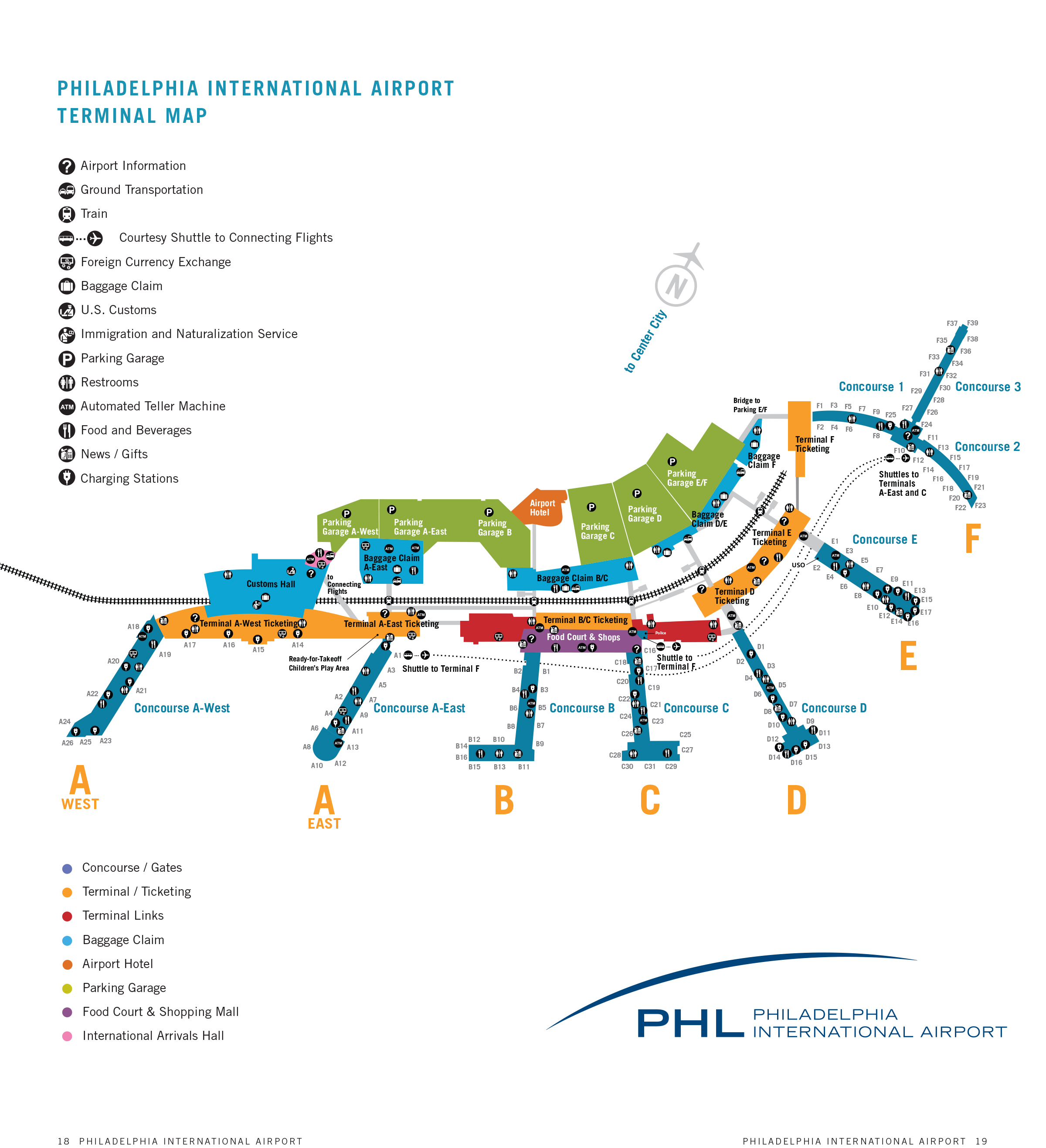 Philadelphia Airport Map Phl Printable Terminal Maps Shops Food