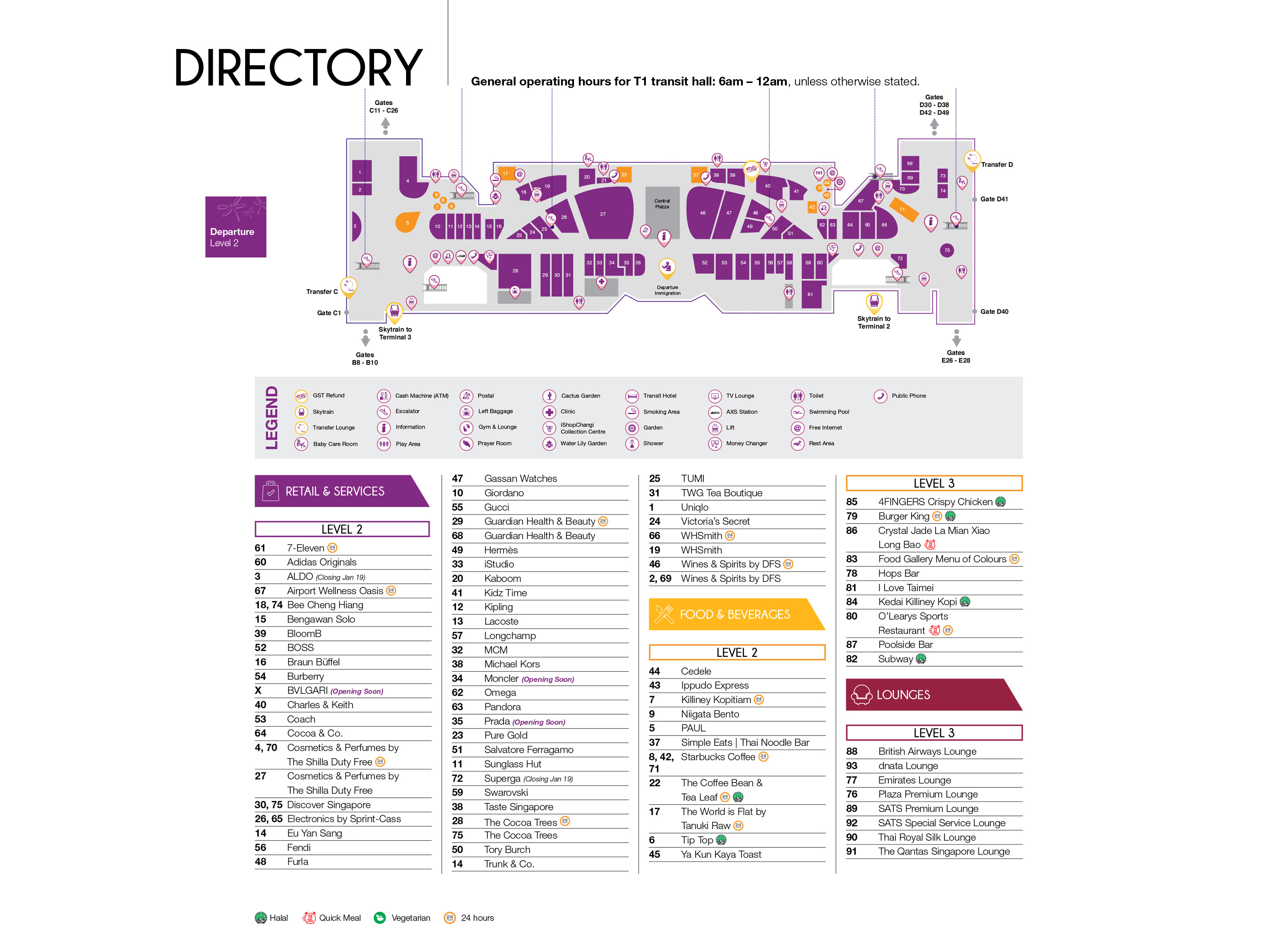 Changi Airport Singapore Map (SIN) - Printable Terminal ...