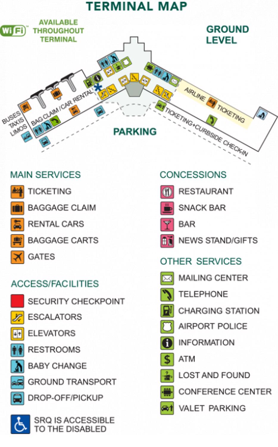 sarasota-bradenton airport map (srq) - printable terminal