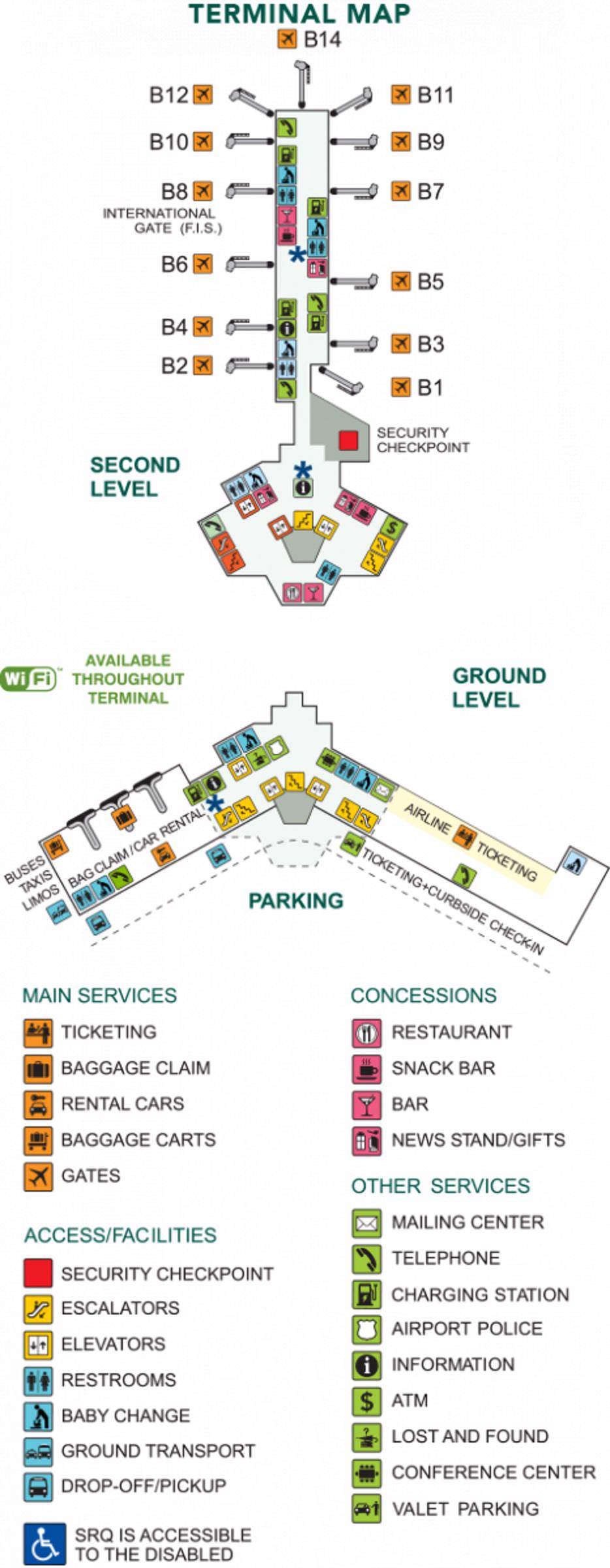 SarasotaBradenton Airport Map (SRQ) Printable Terminal Maps, Shops, Food, Restaurants Maps