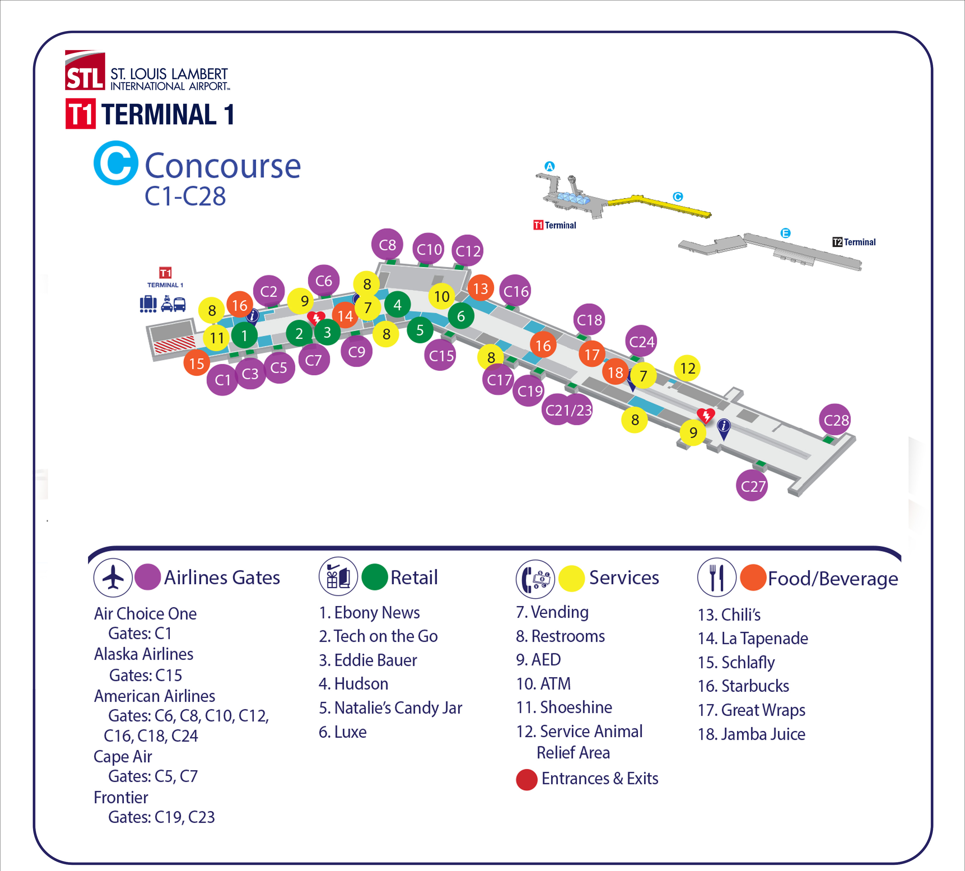 Lambert-St. Louis Airport Map (STL) - Printable Terminal Maps, Shops, Food, Restaurants Maps ...