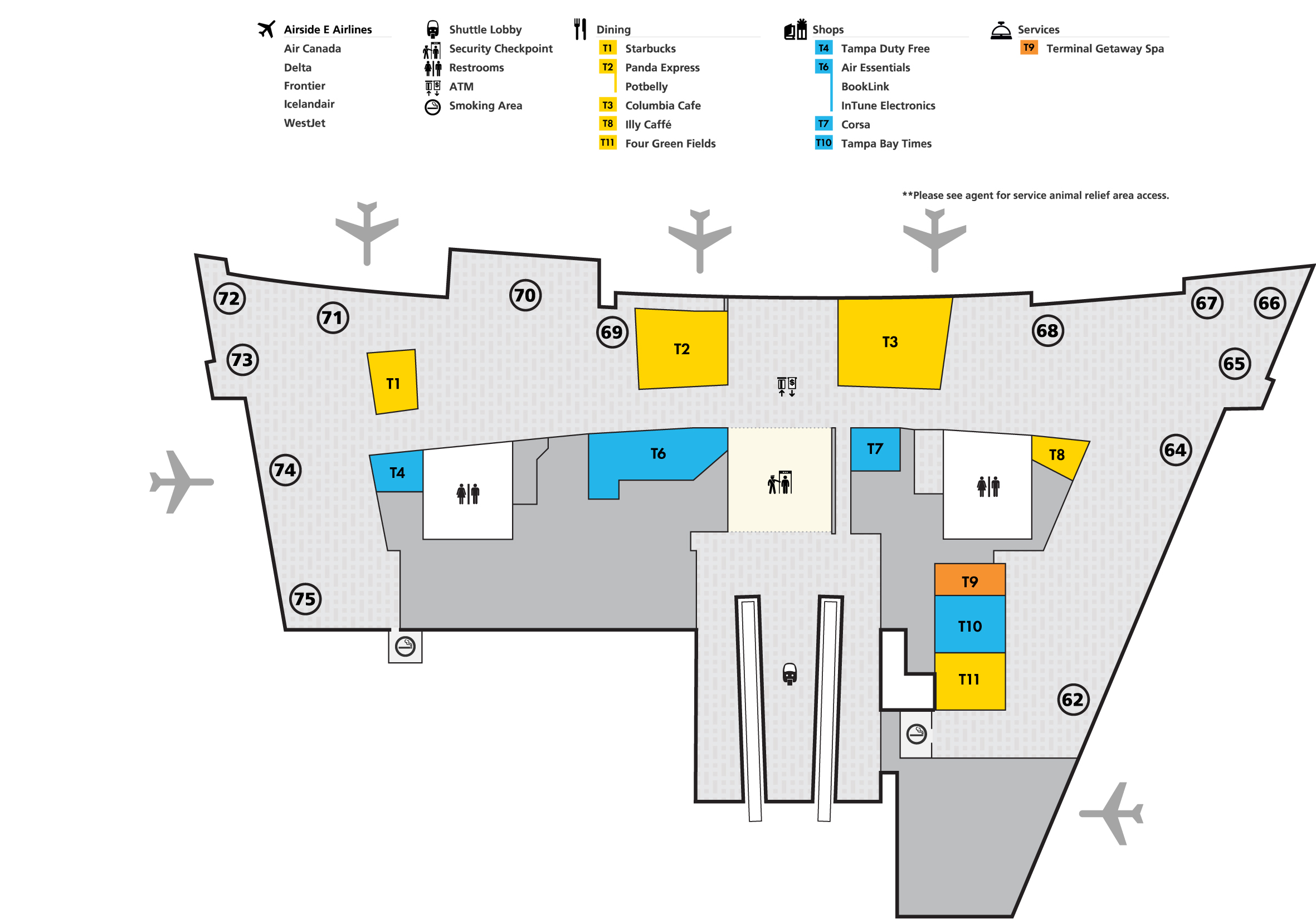 tampa airport map (tpa) - printable terminal maps, shops