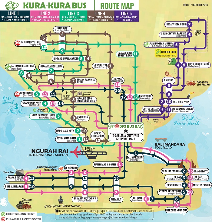 Bali Kura Kura Hop-On Hop-Off Bus Tour Map