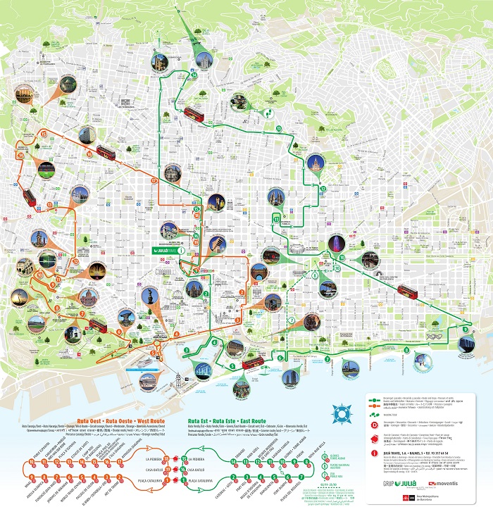 Barcelona Sightseeing Hop on Hop off Bus Tour Map