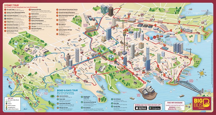 Big Bus Sydney and Bondi Bus Tour Map