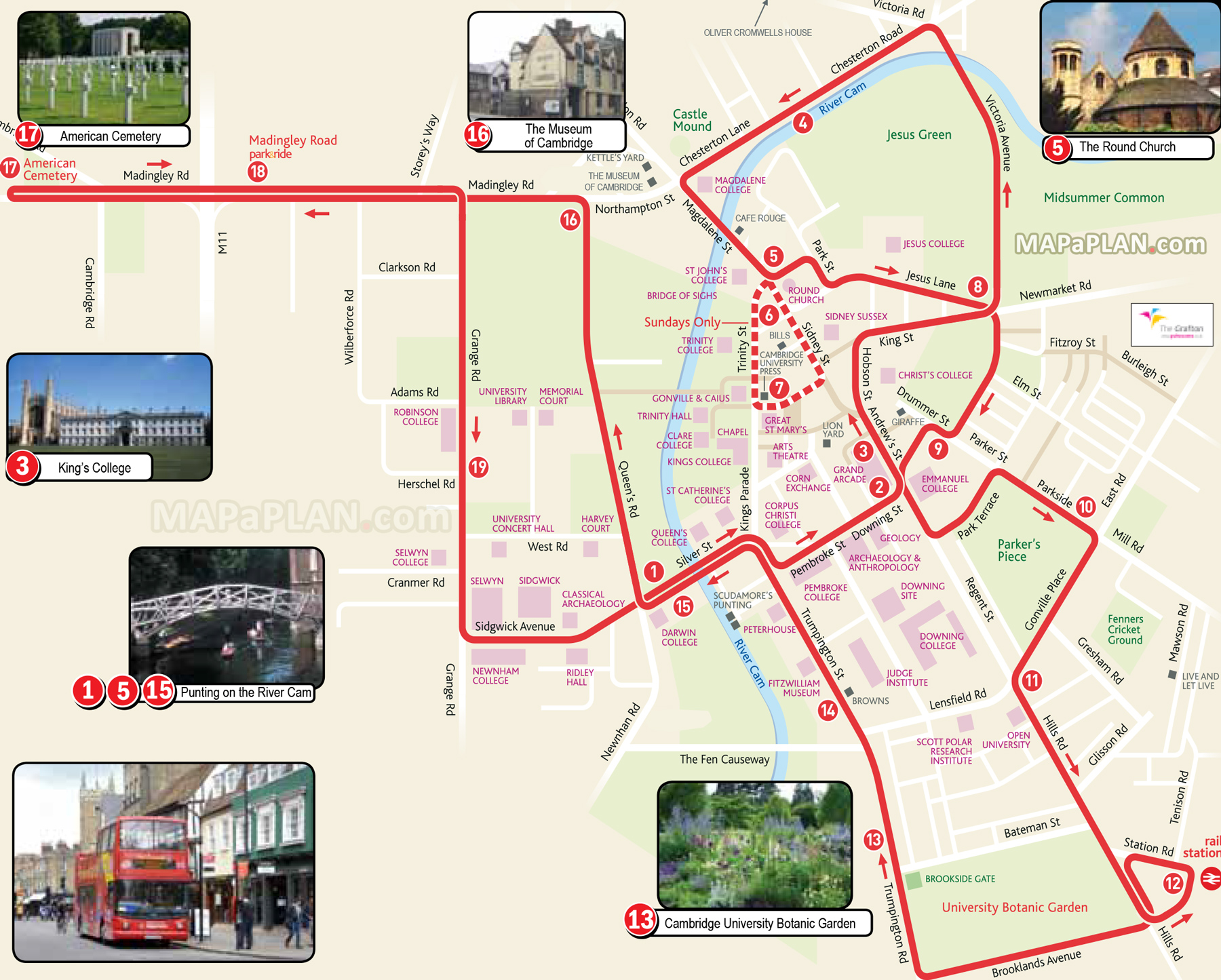 Cambridge Hop-On Hop-Off Bus Tour Map