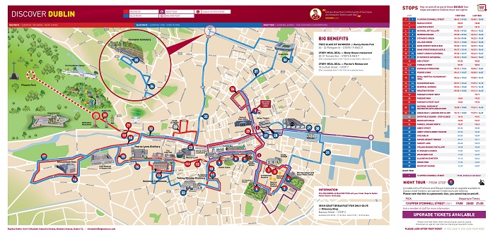 Dublin Bigbus Hop-On Hop-Off Bus Tour Map