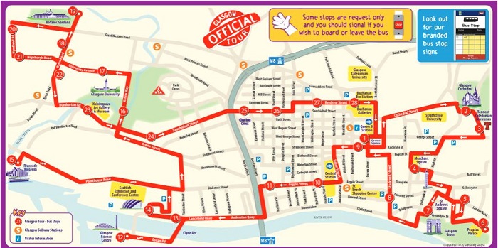 Glasgow Hop-On Hop-Off Bus Tour Map