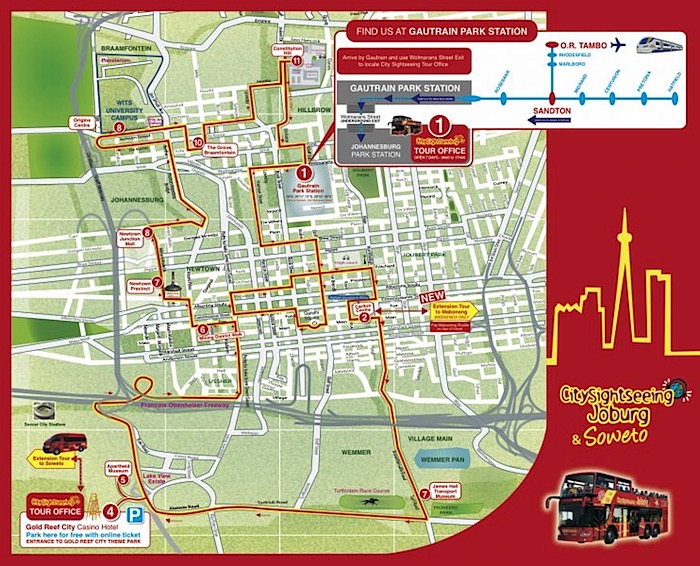 Johannesburg Hop-On Hop-Off Bus Tour Map