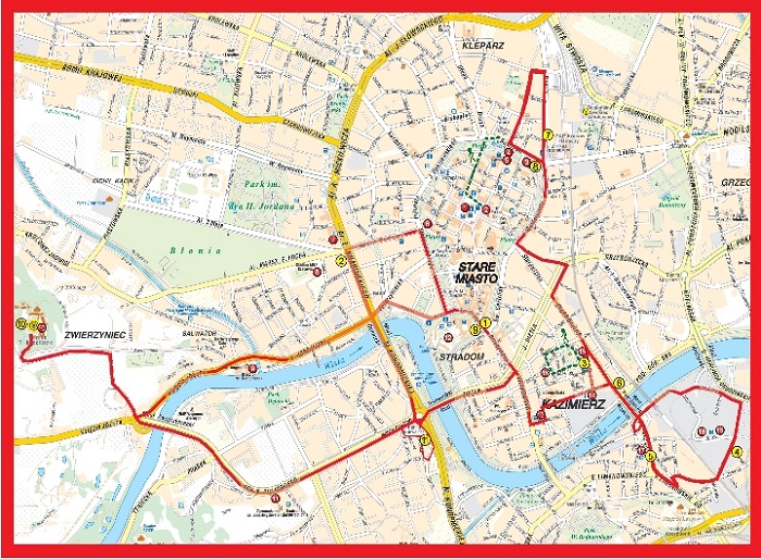 Krakow Hop-On Hop-Off Bus Tour Map