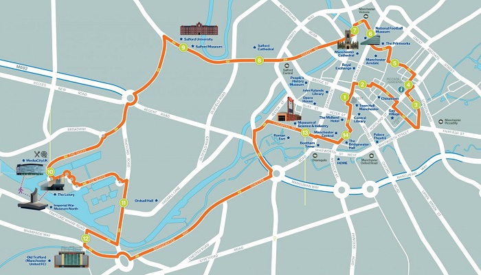 manchester city bus tour map