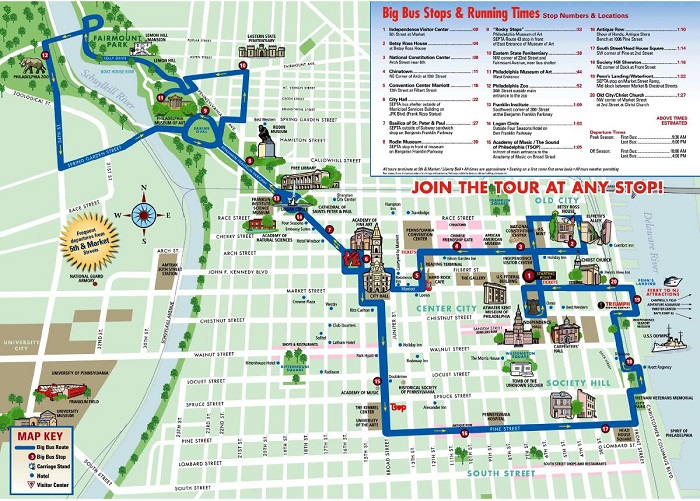 Philadelphia Bigbus Hop-On Hop-Off Bus Tour Map