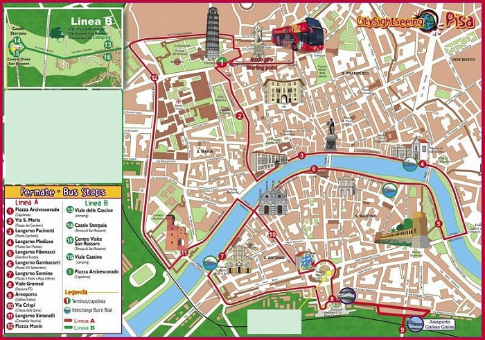 Pisa Attractions Map FREE PDF Tourist Map Of Pisa Printable City 
