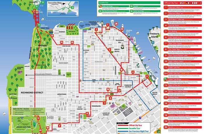 San Francisco City Sightseeing Hop-On Hop-Off Bus Tour Map