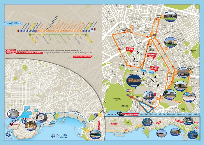 Sights of Athens Blue Bus Tour Map