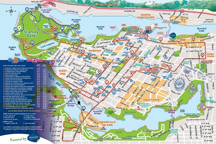 Vancouver Hop-On Hop-Off Bus Tour Map