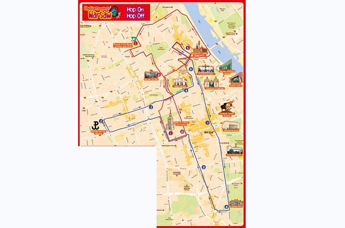 Warsaw Hop-On Hop-Off Bus Tour Map