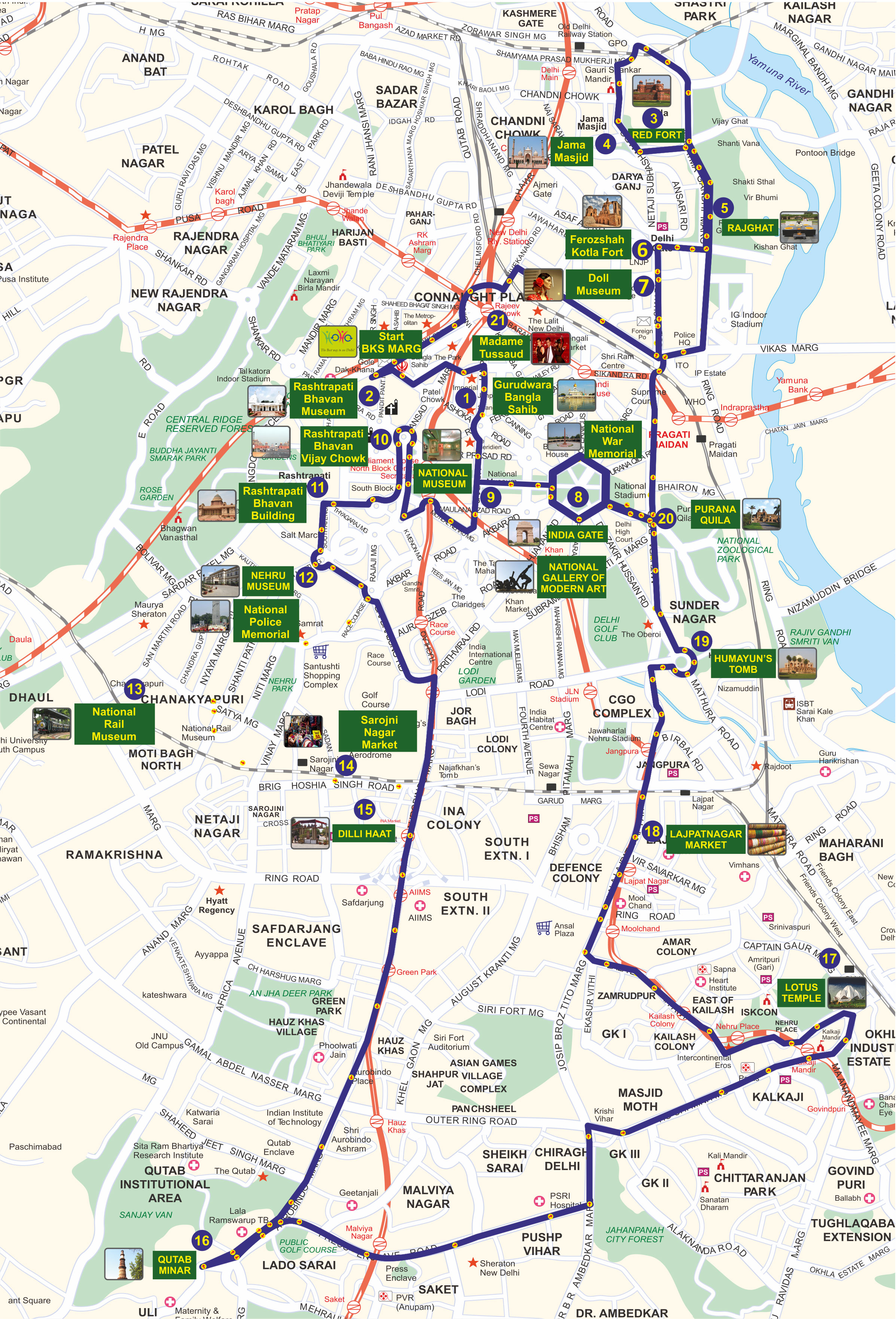 delhi tourism bus route