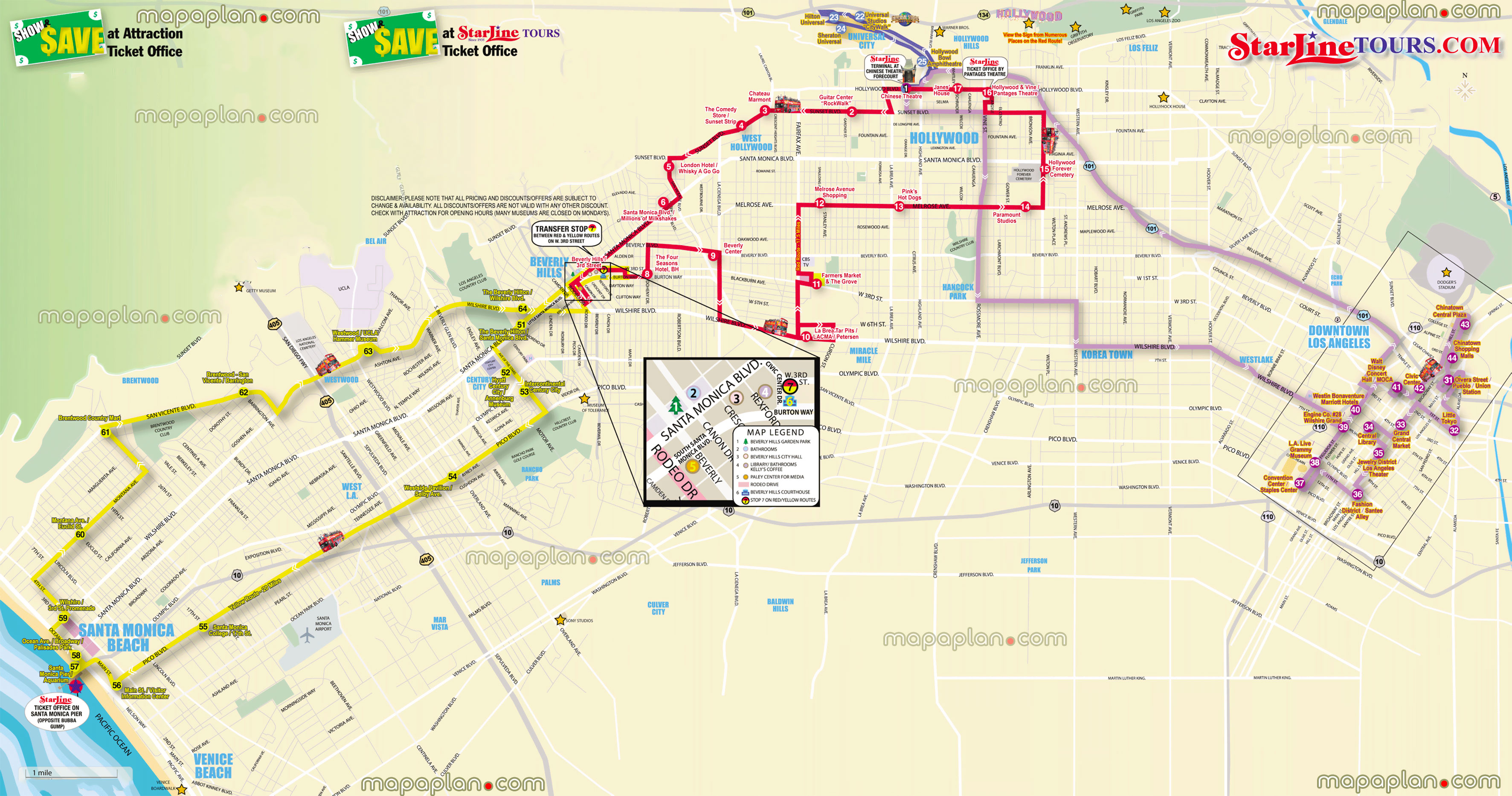 Los Angeles Hop On Hop Off Bus Route Map Combo Deals 2020