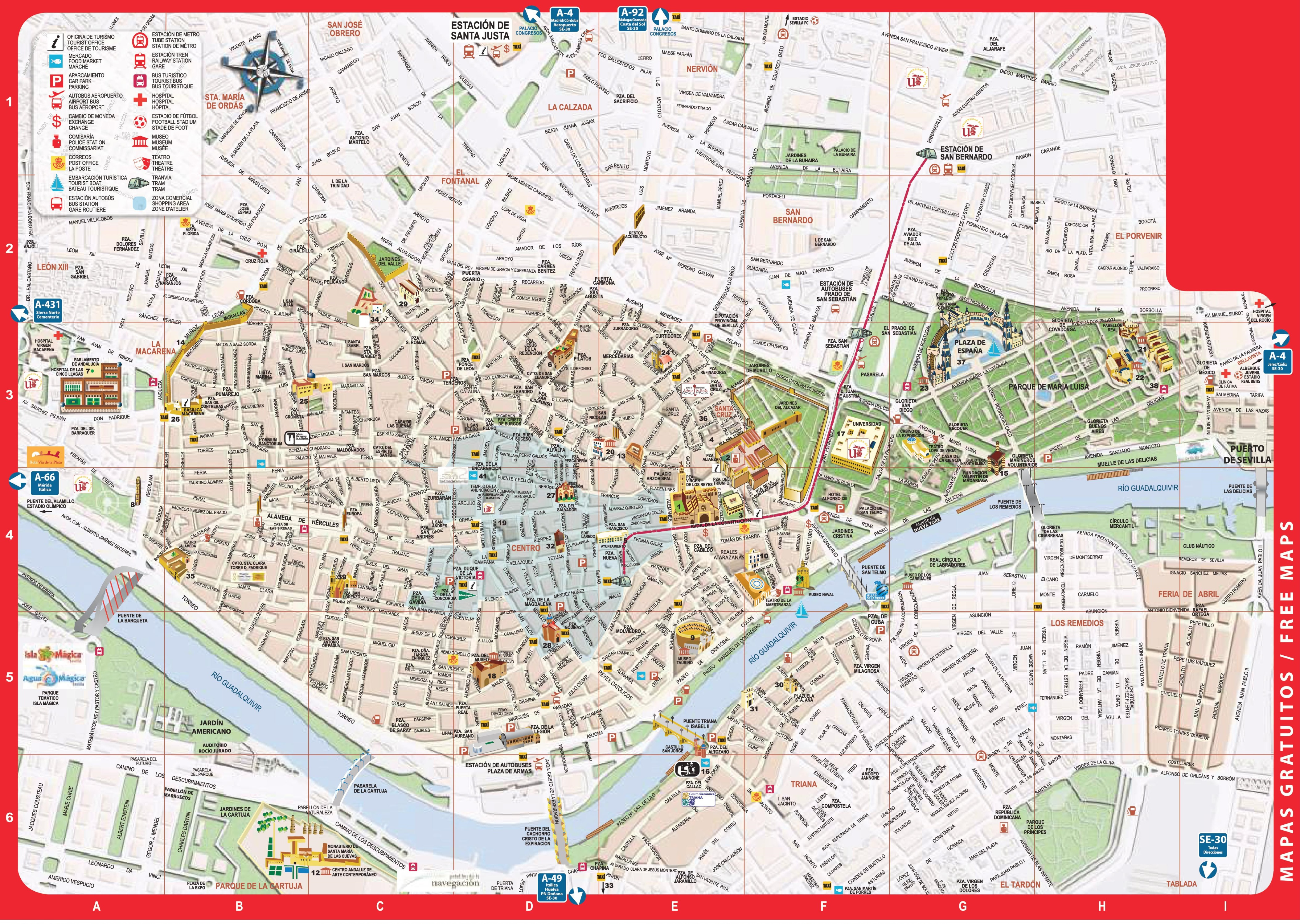 Seville Attractions Map PDF - FREE Printable Tourist Map Seville 